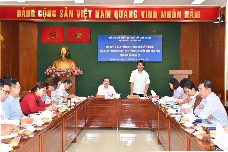Image: Tiếp Ban Tuyên giáo Thành ủy Thành phố Hồ Chí Minh khảo sát tình hình thực hiện công tác Tuyên giáo năm 2022 tại Đảng bộ Quận 10